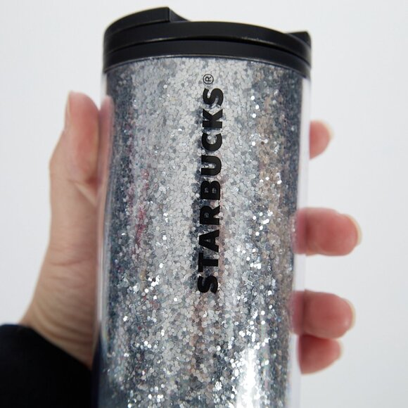 Starbucks 2019 Holiday Silver Glitter Snow Ombre Plastic Tumbler 16 oz - Picture 6 of 6
